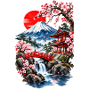 Fuji-Landschaft und Kirschbäume