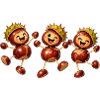 Fröhliche Kastanienfiguren im Herbst