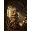 Eulenruf am Bücherstapel Licht