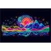 Retro Neon Neonlandschaft Berg & Sonne