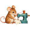 Maus näht mit einer Nähmaschine