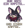 Lesende Fledermaus mit Kaffee Pixel Art