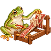 Frosch webt mit Brettchen