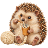 Igel arbeitet mit einer Strickliesel