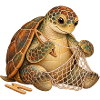 Schildkröte flickt ein Fischernetz