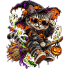 Halloween Hexenkatze auf Besen