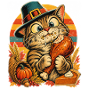 Thanksgiving-Katze mit erwischtem Truthahn