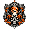 Barocker Halloween Schädel mit Mondkürbis