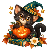Halloween-Katze mit verzaubertem Kürbis