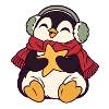 Winterpinguin mit Stern und Kopfhörern