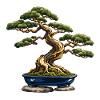 Windgepeitschter Bonsai in einem Indigo-Topf