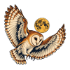 Schleiereule unter einem goldenen Mond