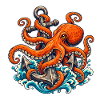Oktopus, der einen verwitterten Anker hält