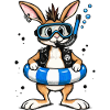 Bunter Punk Hase Taucher mit Rettungsring