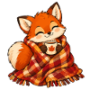 Fuchs mit Herbstschal und Kaffee