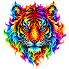 Regenbogentiger in Flammen