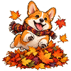 Herbstlicher Corgi-Laubhaufen