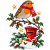 Weihnachts-Robin und roter Briefkasten