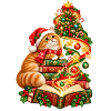 Weihnachtslesekatze und Bücher