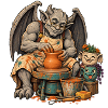 Gargoyle töpfert an der Drehscheibe