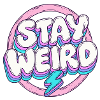 Stay Weird Pastell-Schriftzug mit Blitz