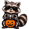 Skelett-Raccoon mit Kürbis