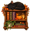 Herbst-Bücherregal-Katze