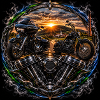 Sonnenuntergangs-Motorradkreis