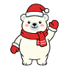 Niedlicher Kawaii-Eisbär winkt mit Weihnachtsmütze