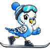Wellensittich Skifahrer im Cartoon Stil