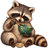 Waschbär repariert eine Schale mit Kintsugi