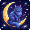 Blaue Nebelkatze auf dem Mondsichel