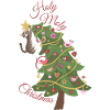 Katze hängt im Weihnachtsbaum