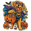 Halloween-Hund mit Süßigkeiten-Eimer