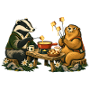 Dachs und Murmeltier beim Käsefondue