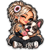 TattooMädchen kuschelt Bulldog