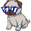 Mops mit blauer Brille