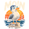 Möwe im Sonnenuntergang am Kai
