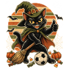 Halloween Fußball-Hexenkatze Retro Comic