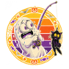 Halloween-Geist angelt fauchende Minikatze