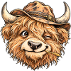 Lustiges Highland-Kuh-Cowboy-Western-Feldtier