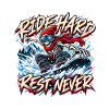 Skelett-Snowboarder fährt Hard Rest Never