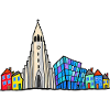 Reykjavik Skyline – Bunte Kinderzeichnung