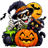 Halloween Skelett Hexenkatze Kürbis
