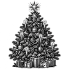 Monochromer Lichterbaum mit Geschenken