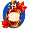 Ahornsirupflasche mit roten Herbstblättern