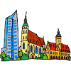 Bunte Leipziger Skyline im Kinderstil