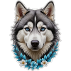 Eisblauer Husky Kopf mit Blumenrahmen