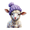Süßes Lamm mit violetter Strickmütze
