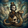 Steampunk-Skelett reitet auf der Schlange